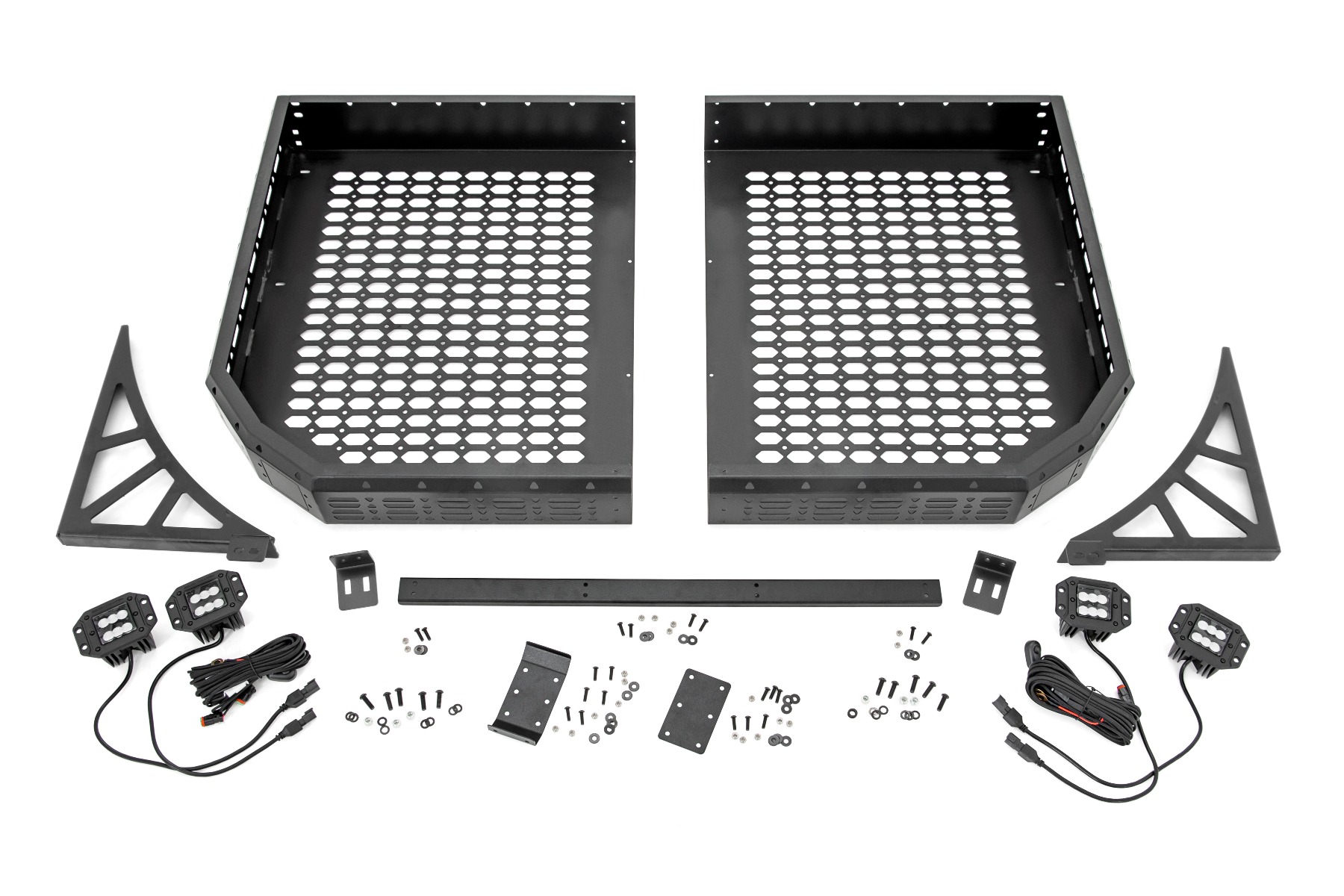 Rough Country Cargo Rack | Dual 2" Black LED Pairs | Flush Mount | Polaris Ranger XP 1000