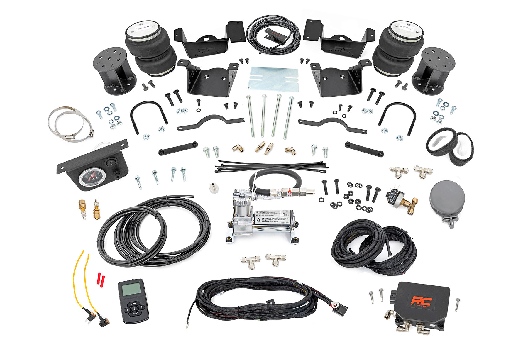 Rough Country Air Spring Kit w/compressor | Wireless Controller | 3-5 Inch Lift Kit | Chevy/GMC 2500HD/3500HD (20-