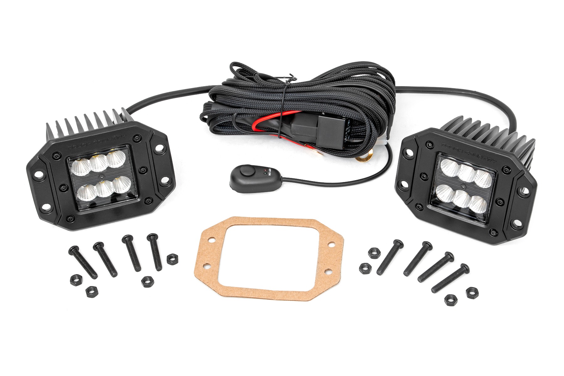 Rough Country 2 Inch Black Series LED Light Pods | Pair | Flood | Flush Mount