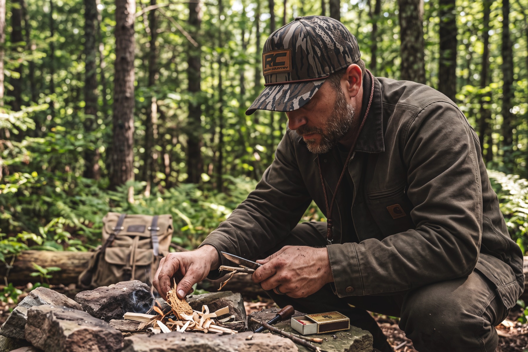 Rough Country Hat | OG Bottomland Camo | Rough Country Leather Patch view 5