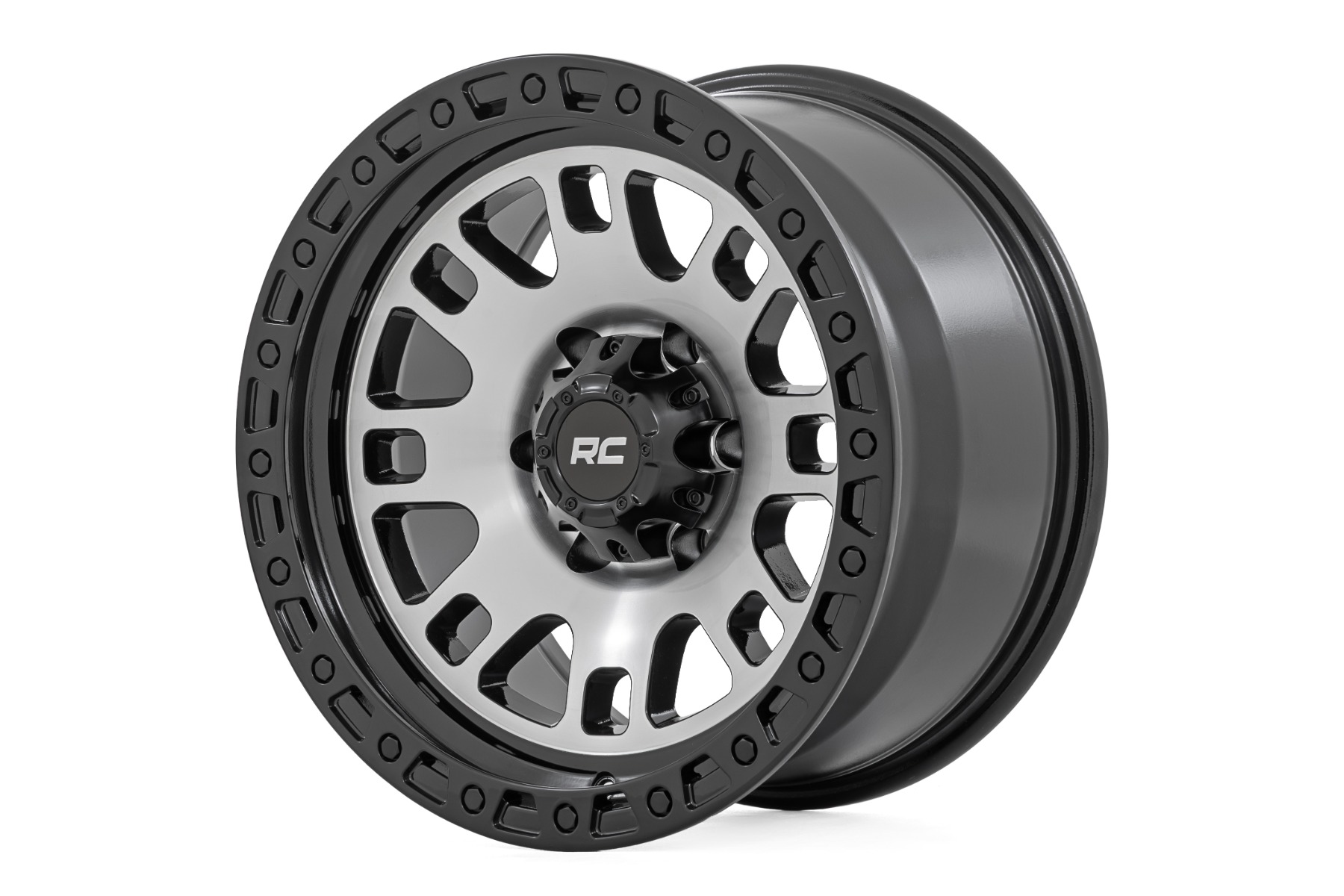 Rough Country 82 Series Wheel | One-Piece | Machined Semi Gloss Black | 15x8 | 5x4.5 | -19mm
